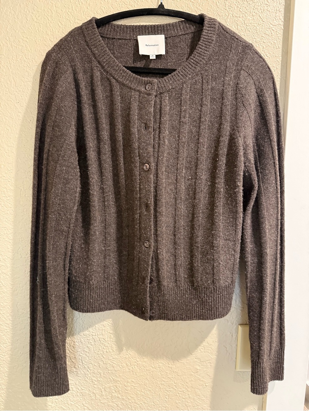 Medium Reformation Hannah Regenerative Wool Cardigan in Espresso - Picture 2 of 7